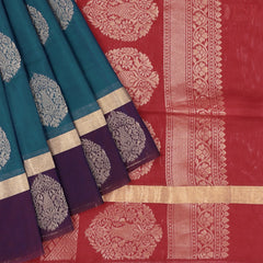 Peacock Blue Silk Cotton Saree
