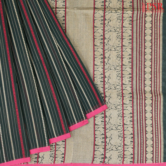 Bottle Green Kalakshetra Kovai Cotton Saree