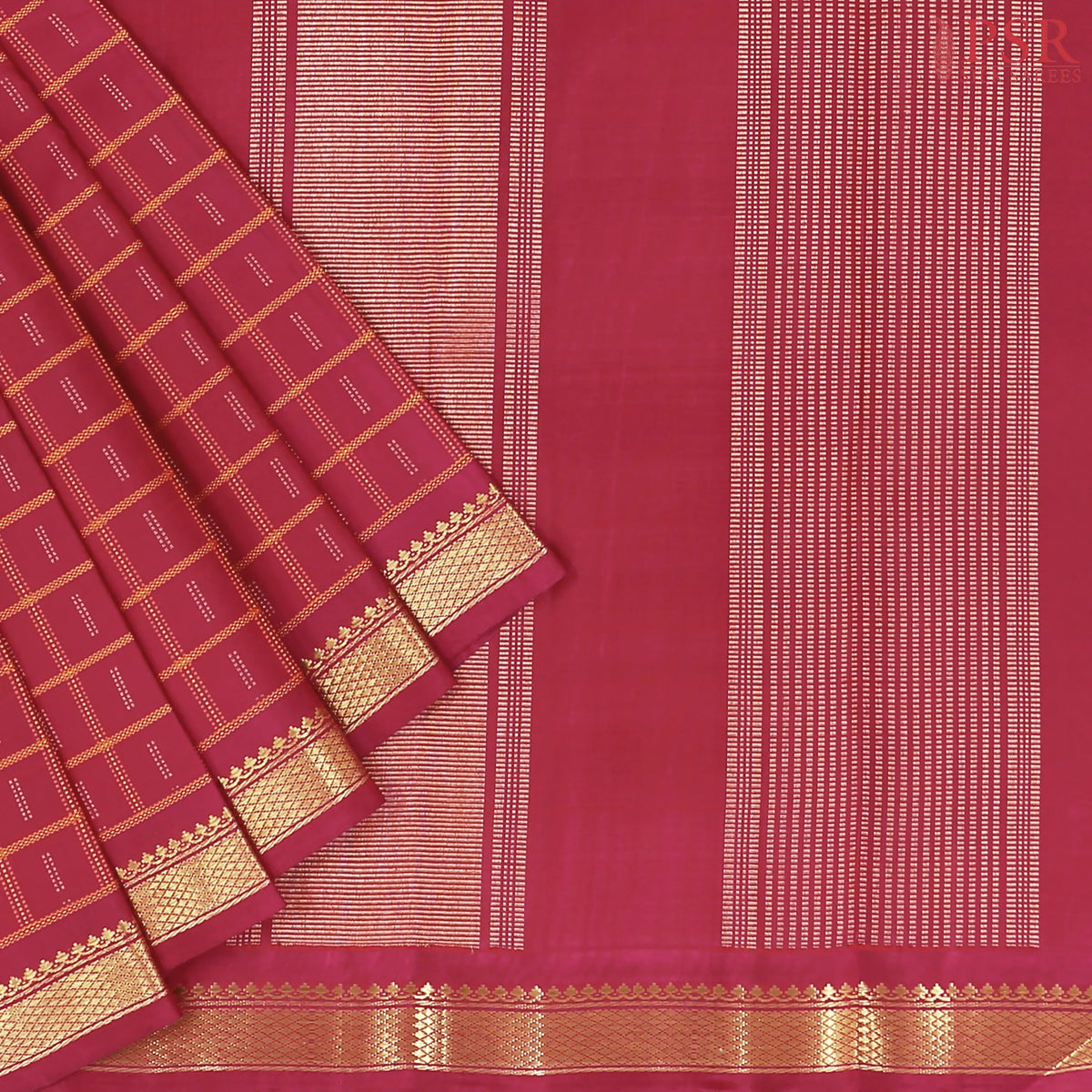 Dark Ruby Pink Kanchipuram Silk Saree