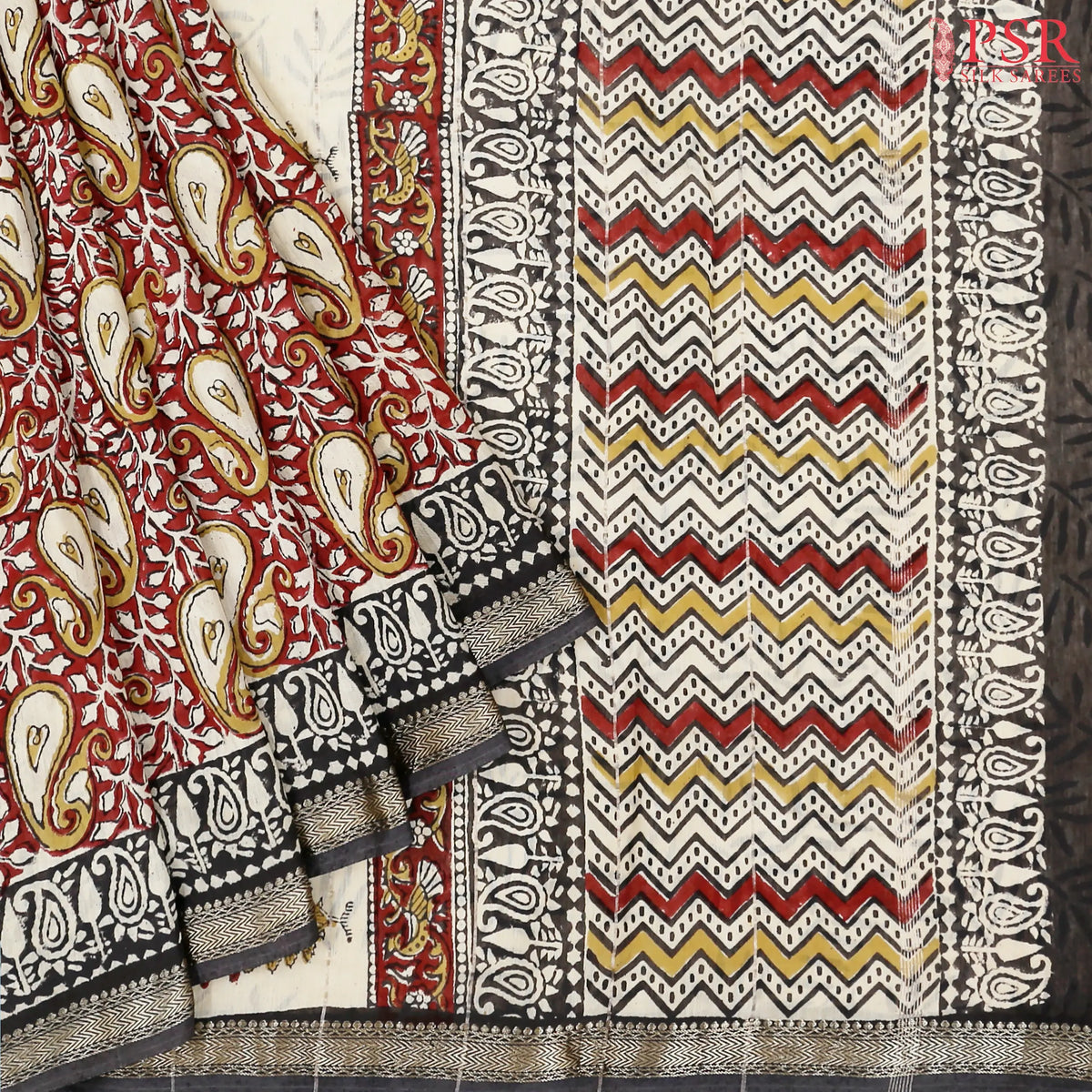 Beige & Red Silk Cotton Saree