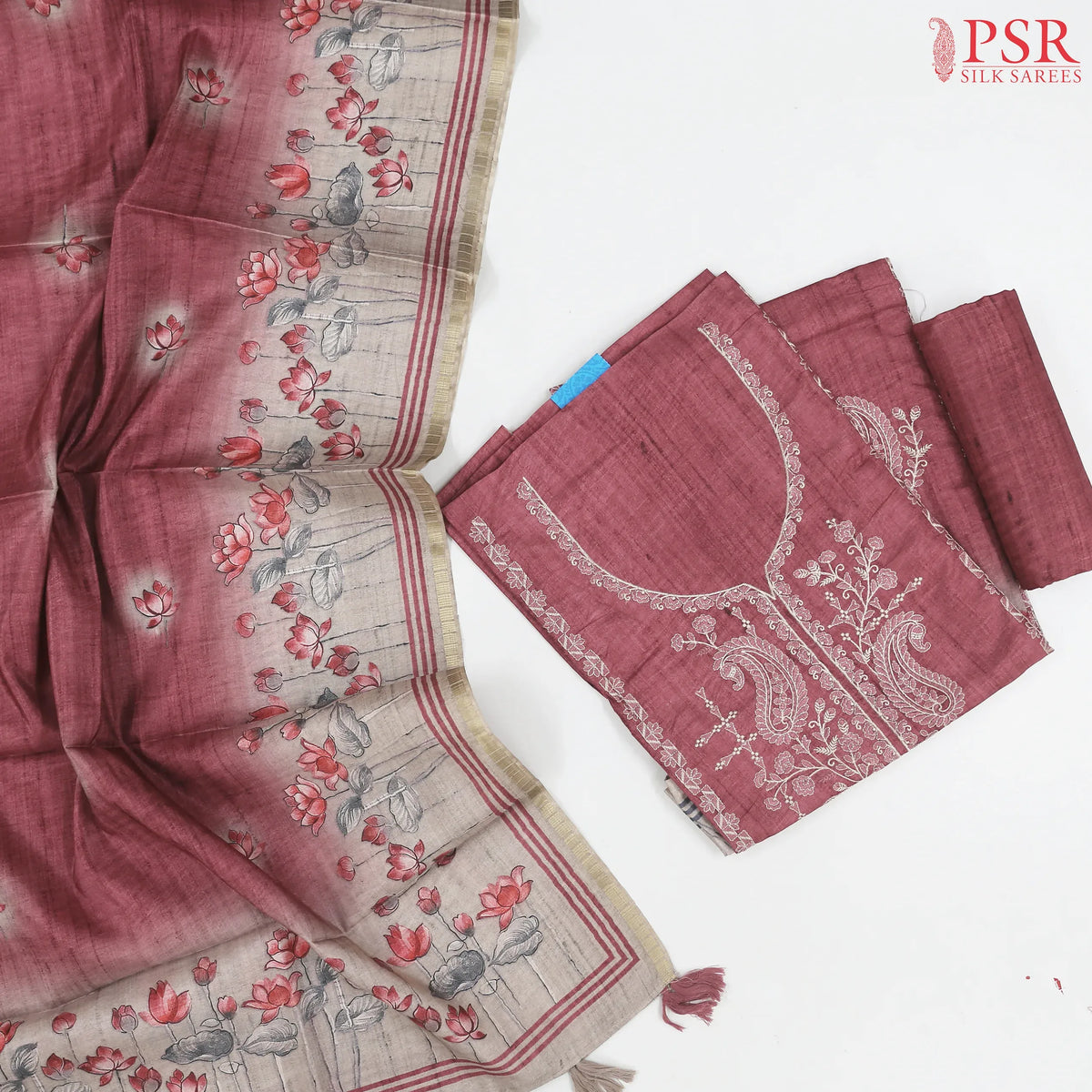 Garnet Rose Semi Tassar Dress Material