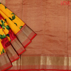 Amber Yellow Printed Silk Saree