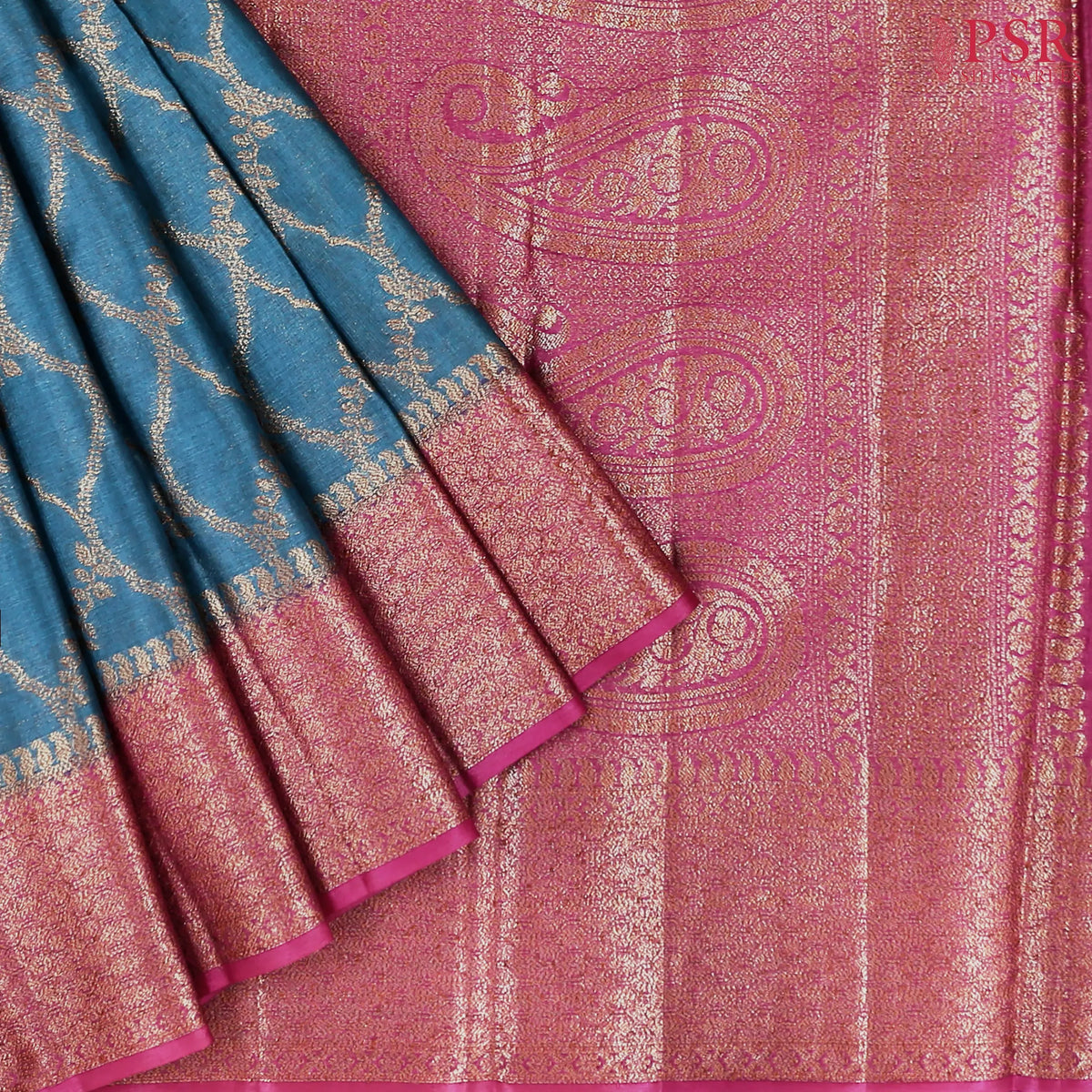 Peacock Blue Banaras Tussar Silk Saree