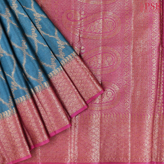 Peacock Blue Banaras Tussar Silk Saree