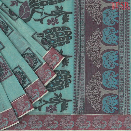 Lake Teal Kovai Cotton Saree
