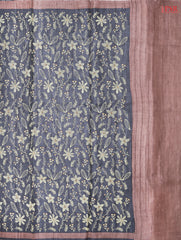 Coal Black Kadhi Tussar Silk Saree