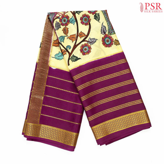Cream Yellow Mysore Silk Saree