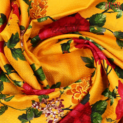 Amber Yellow Printed Silk Saree