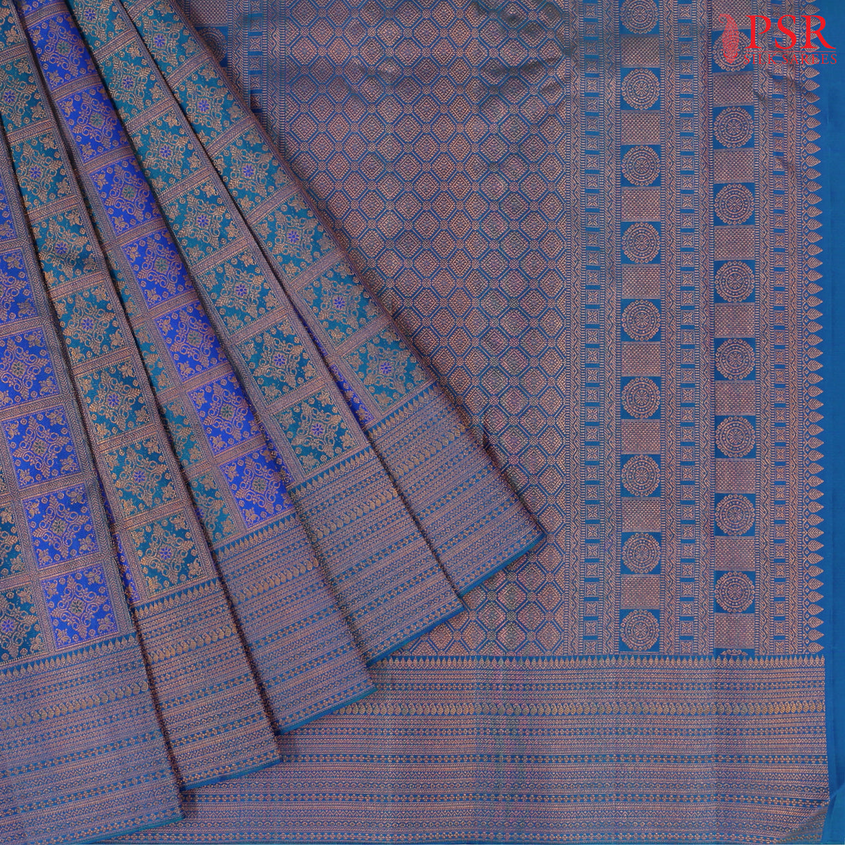 Dark Turquoise Kanchipuram Silk Saree