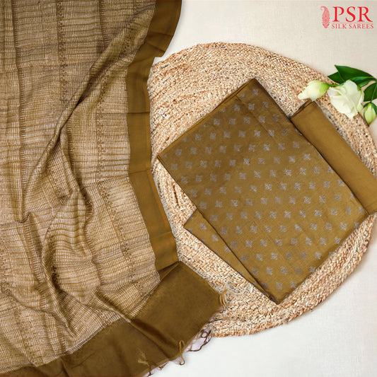 Olive Mustard Tussar Silk Dress Material