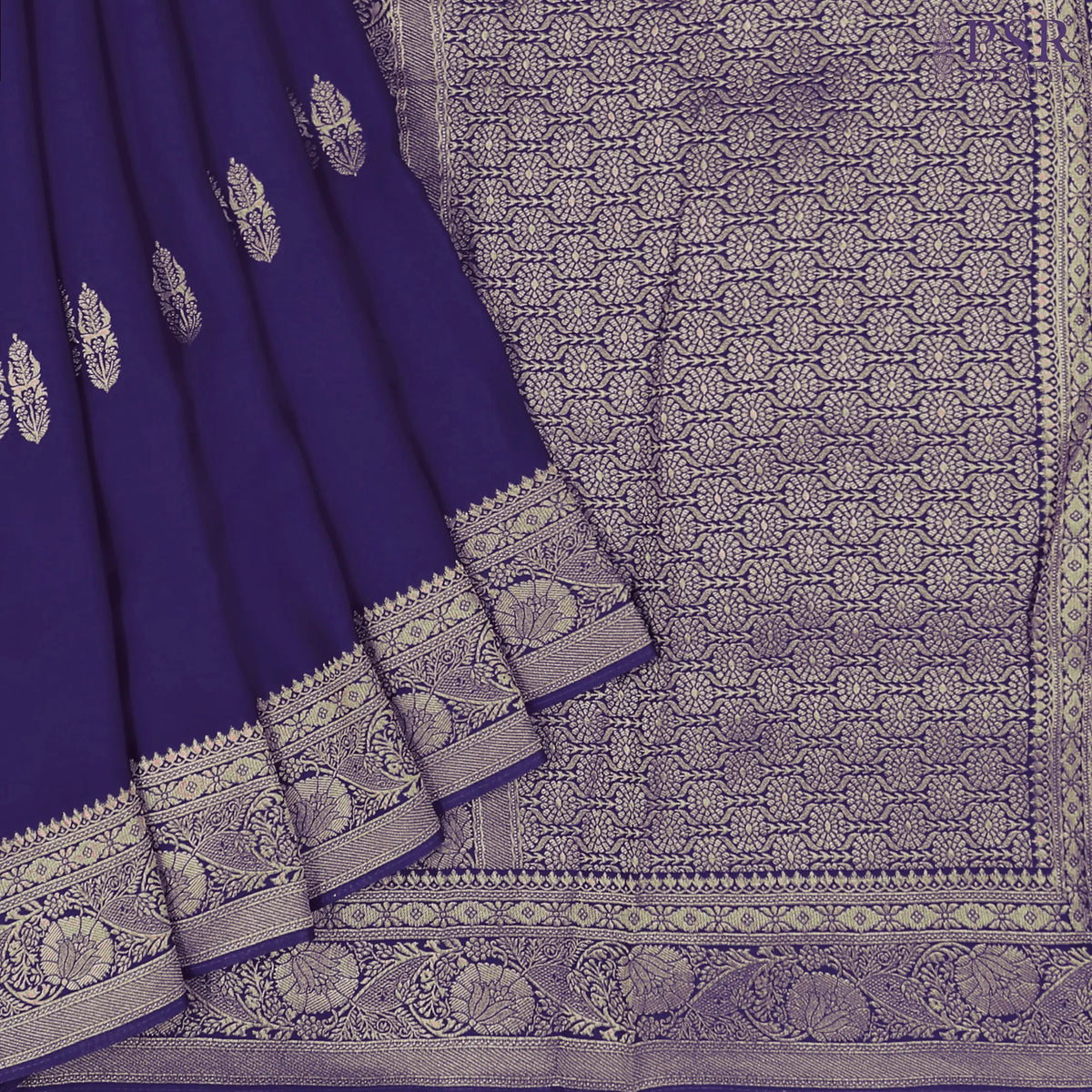 Indigo Blue Banarasi Habutai Satin Saree