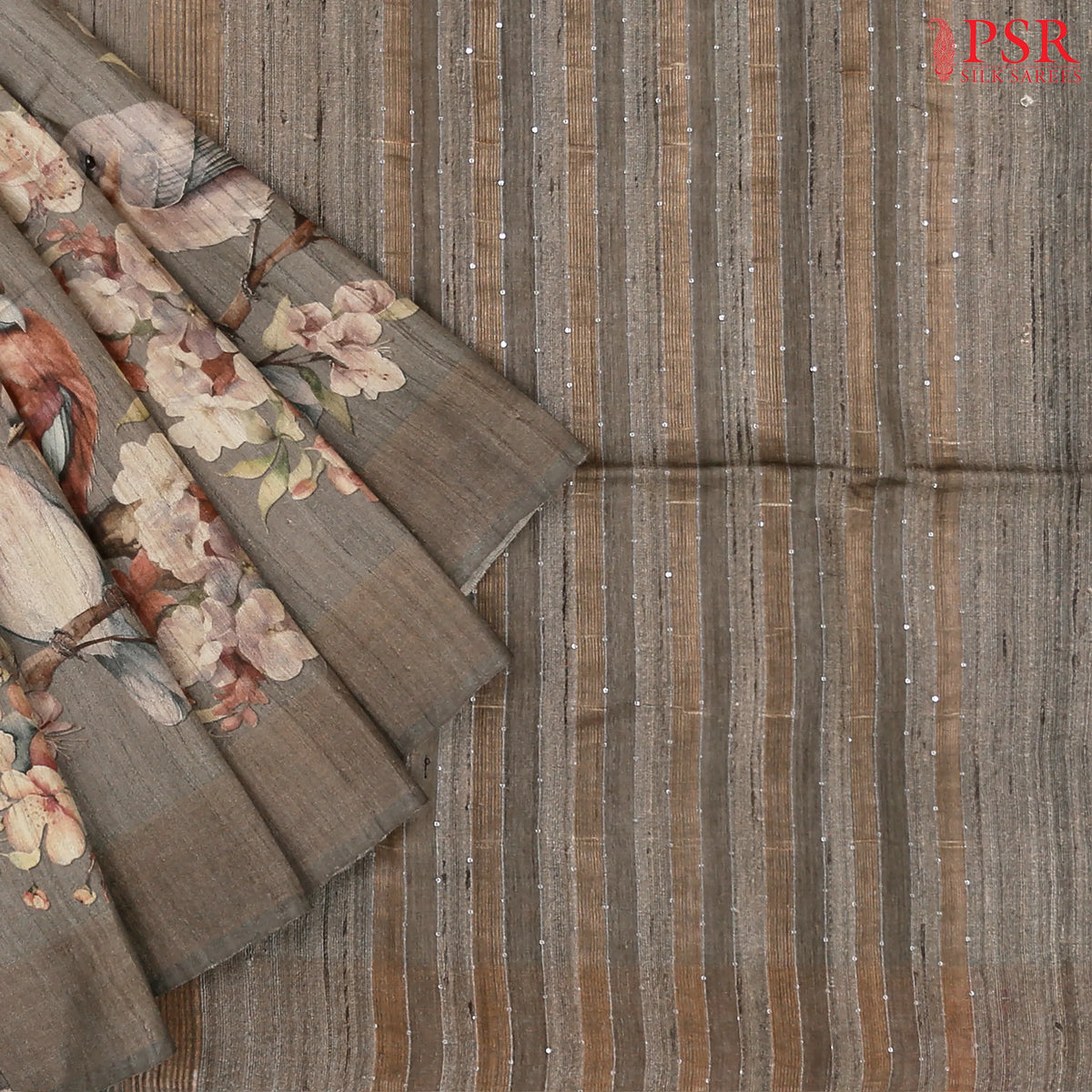 Dark Taupe Kadhi Tussar Silk Saree