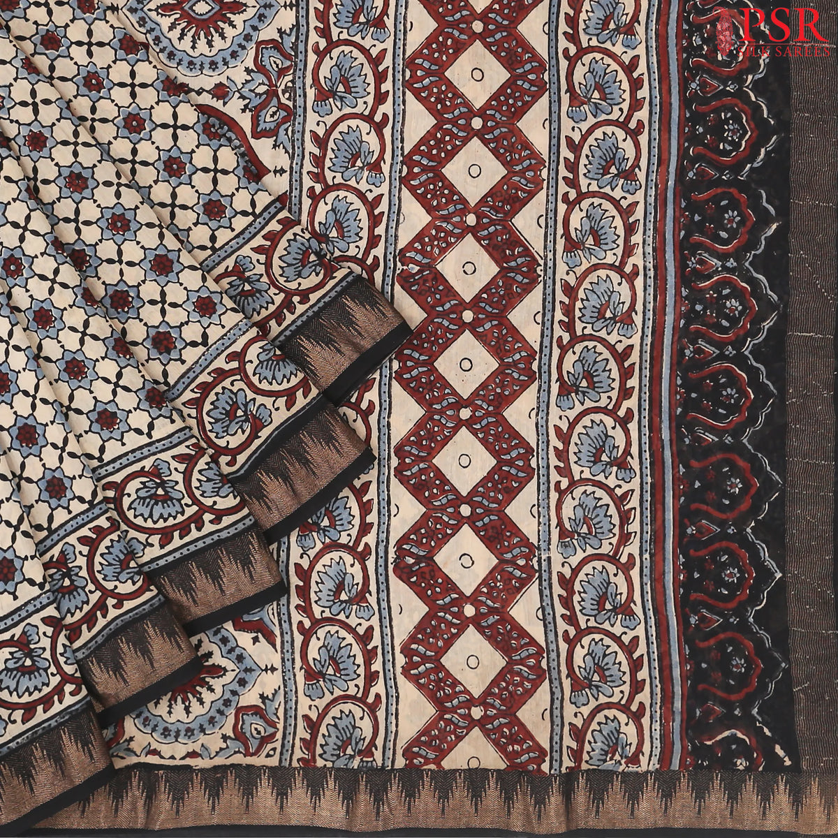 Sepia Beige Jaipur Cotton Printed Saree