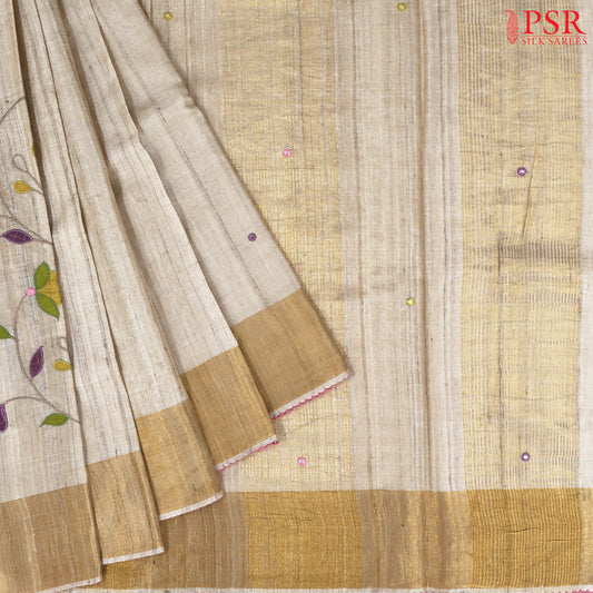 Beige Kadhi Tussar Silk Saree