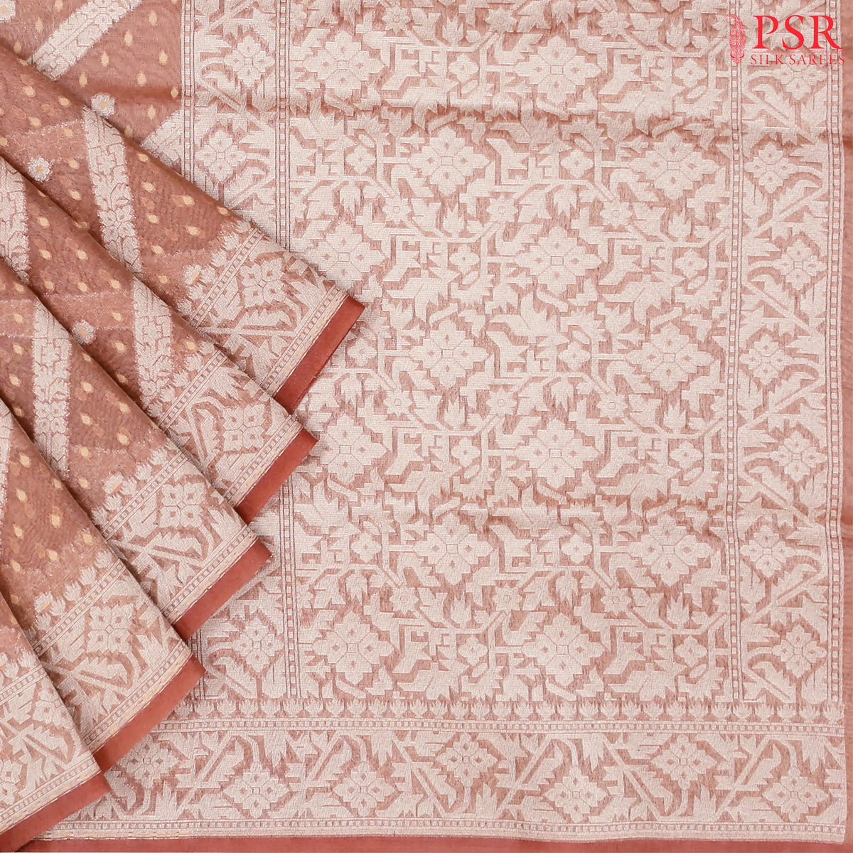 Coral Pink Semi Kora Summer Silk Saree