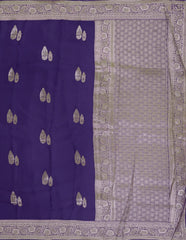 Indigo Blue Banarasi Habutai Satin Saree