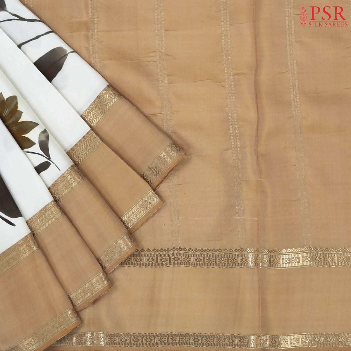 Dove White Printed Silk Saree