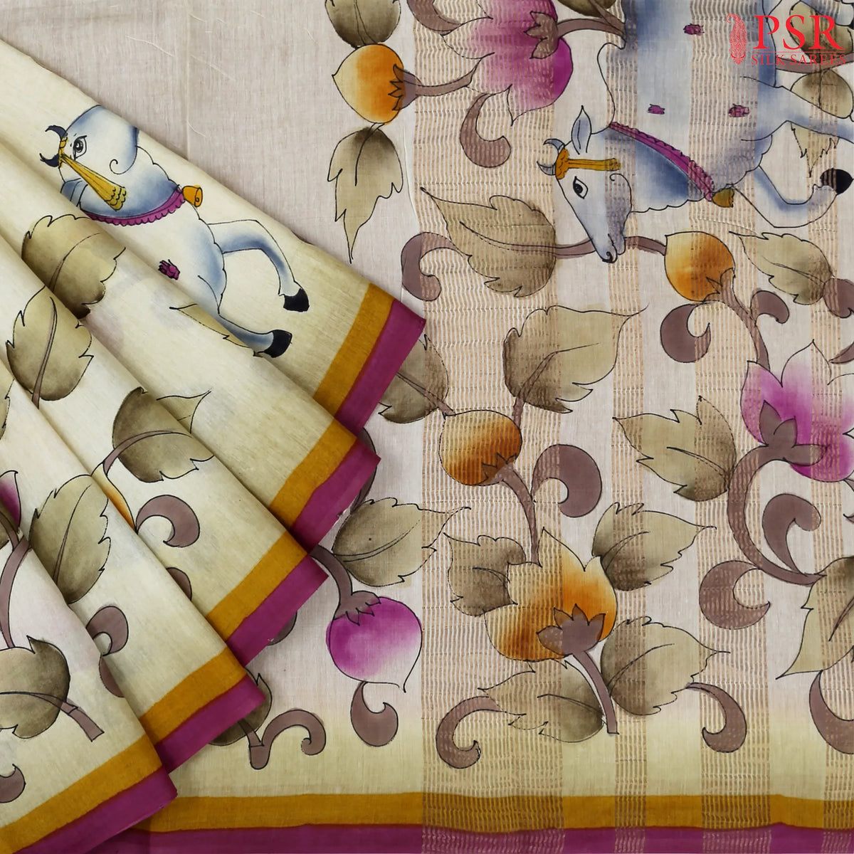 Buttermilk Beige Tussar Silk Saree