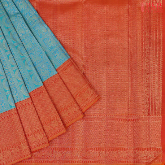 Turquoise Blue Bridal Kanchipuram Silk Saree