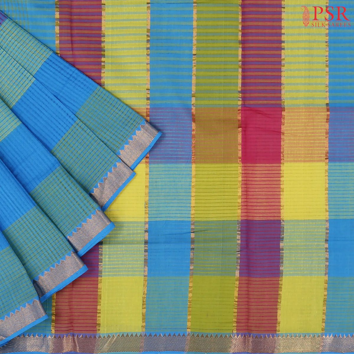 Blue Mangalagiri Cotton Saree