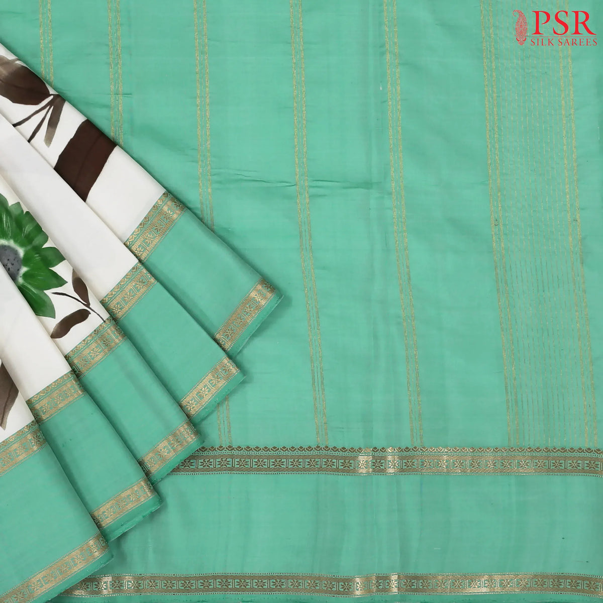 Dove White Printed Silk Saree