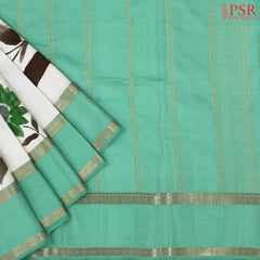 Dove White Printed Silk Saree