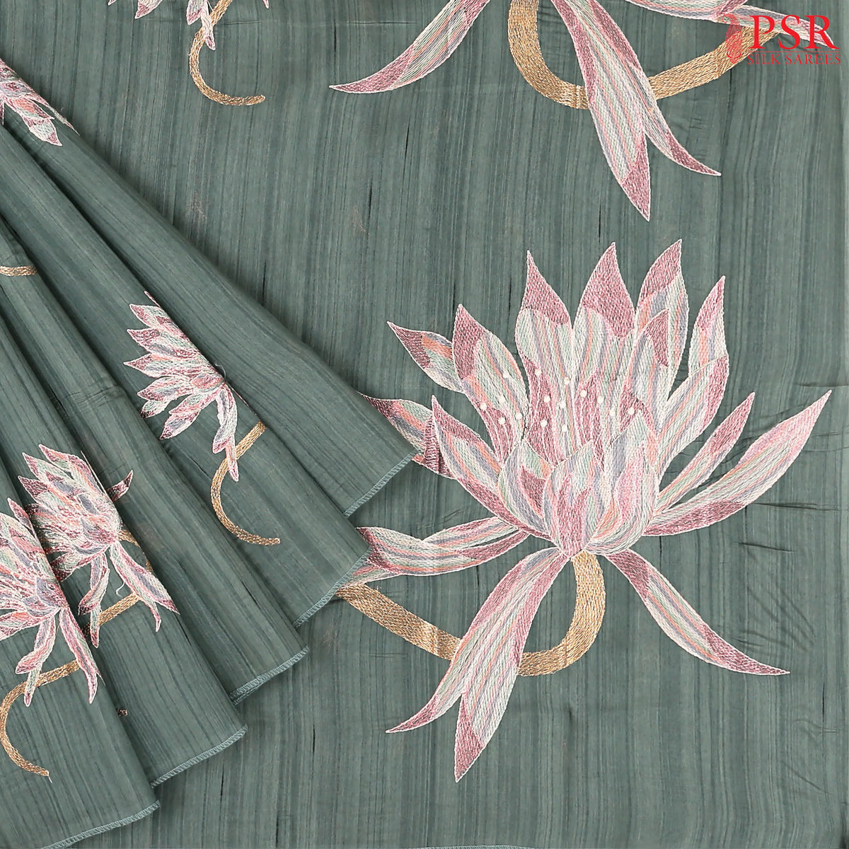 Harbour Grey Kosa Embroidery Saree