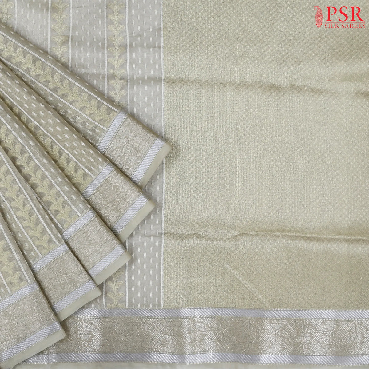 Olive Grey Semi Kora Summer Silk Saree