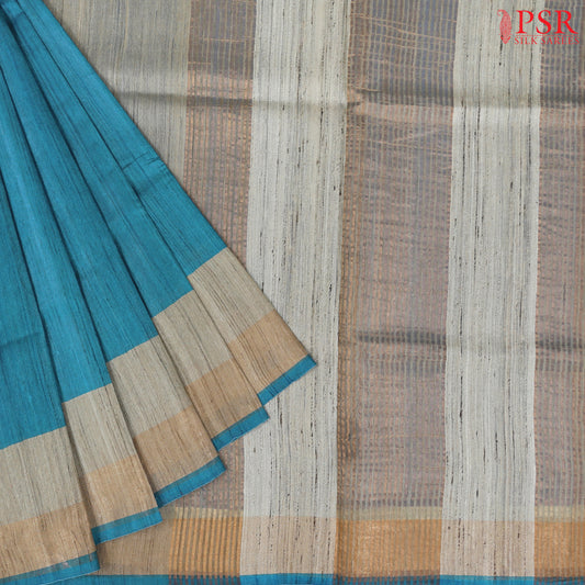 Cyan Blue Ghicha Kadhi Tussar Silk Saree