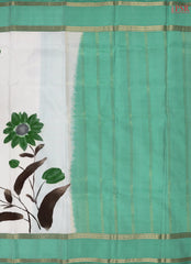 Dove White Printed Silk Saree