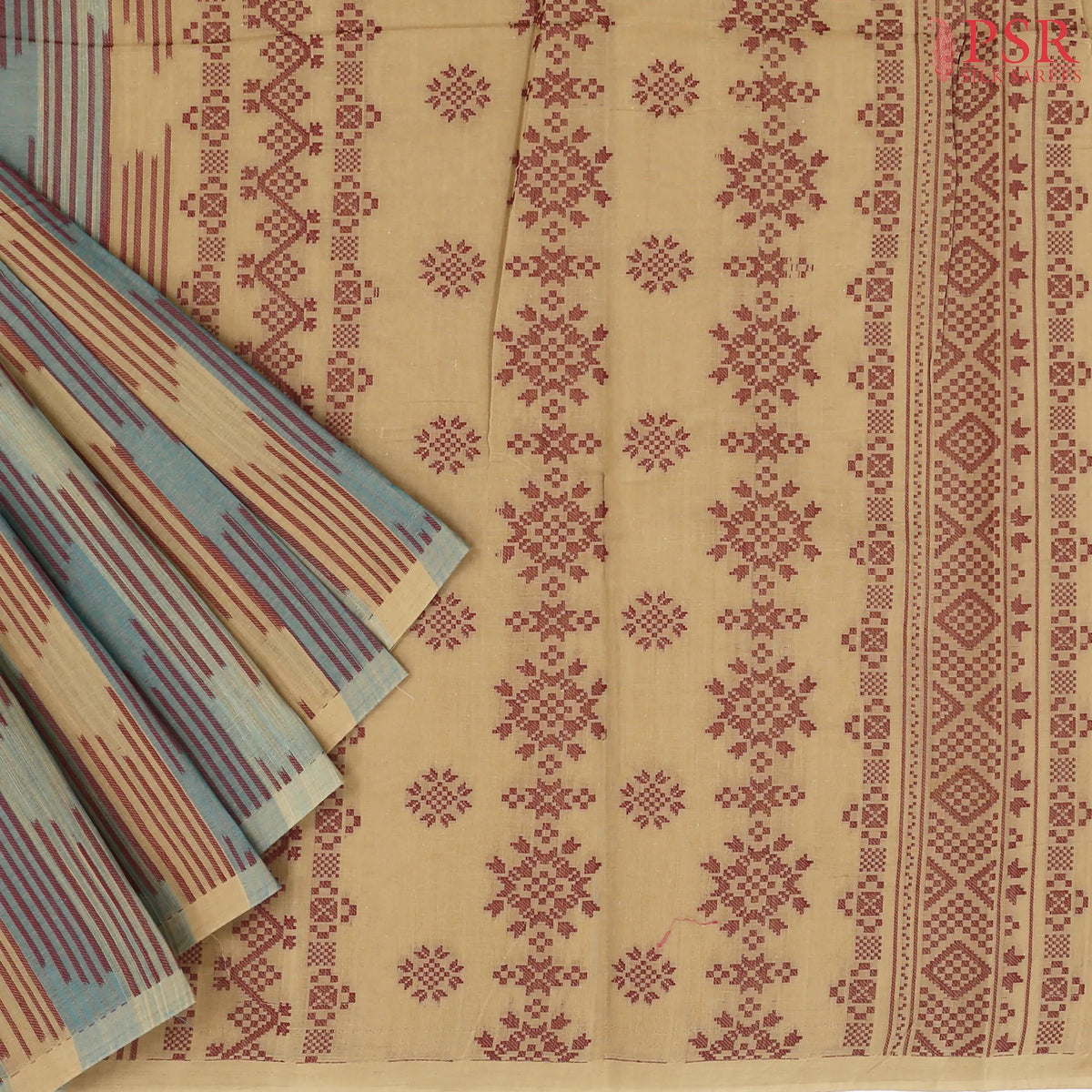 Blue & Ginger Tan Kovai Cotton Saree