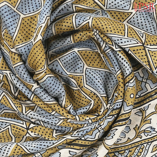 Blue & Mustard Jaipur Cotton Printed Saree