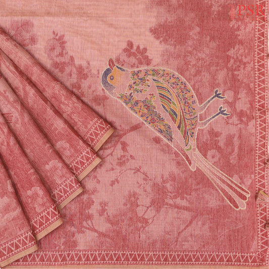Coral Red Ghicha Cotton Saree
