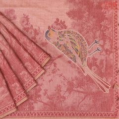 Coral Red Ghicha Cotton Saree