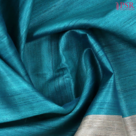 Cyan Blue Ghicha Kadhi Tussar Silk Saree