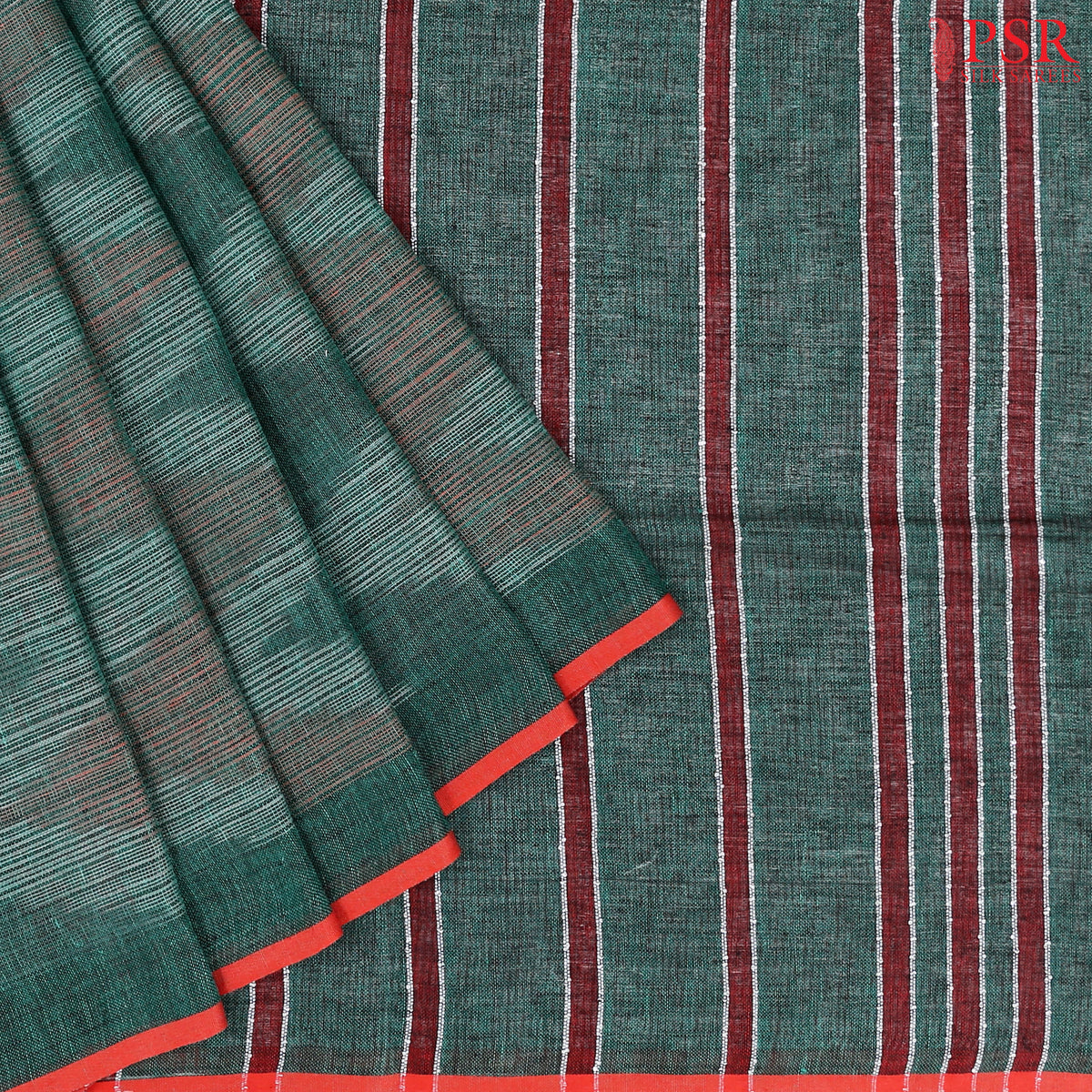 Dark Green Linen Saree