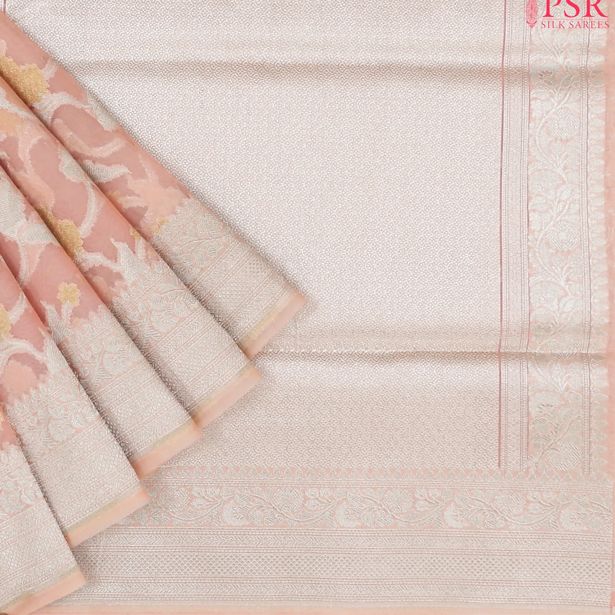 Pastel Peach Semi Kora Summer Silk Saree