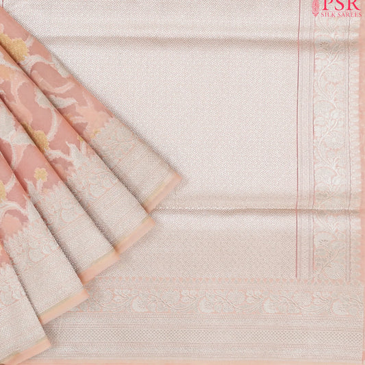 Pastel Peach Semi Kora Summer Silk Saree
