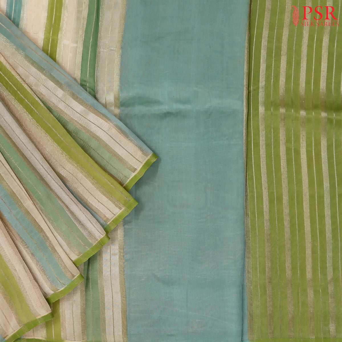 Beige & Green Semi Chiniya Saree