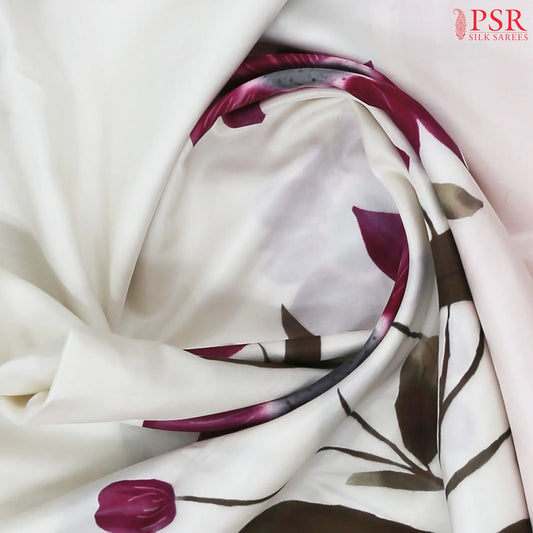 Dove White Printed Silk Saree