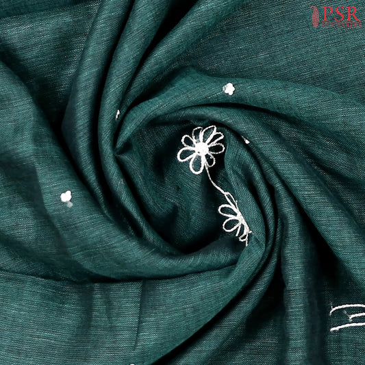 Bottle Green Linen Embroidery Saree