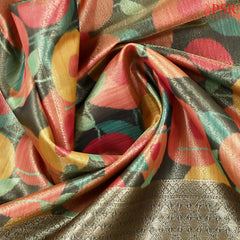 Dark Olive Printed Tissue Art Silk Saree