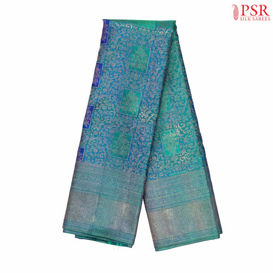 Peacock Blue Kanchipuram Jacquard Silk Saree