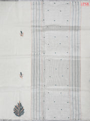 Floral White Linen Embroidery Saree