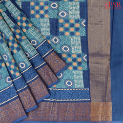 Dark Turquoise Blue Chanderi Silk Cotton Saree