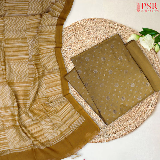 Olive Musatrd Tussar Silk Dress Material