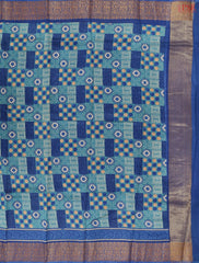 Dark Turquoise Blue Chanderi Silk Cotton Saree
