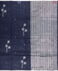 Dark Blue Linen Embroidery Saree