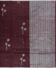 Mahogany Brown Linen Embroidery Saree