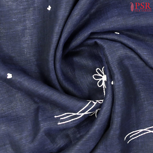 Dark Blue Linen Embroidery Saree